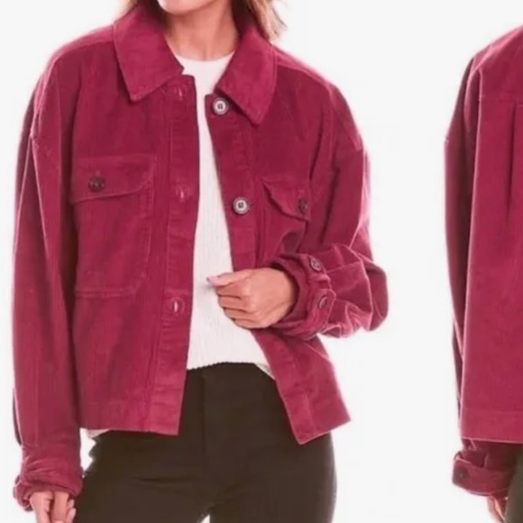 Avec Les Filles Anthro Cropped Corduroy Jacket S Shacket coat Raspberry pink Red - Picture 3 of 14